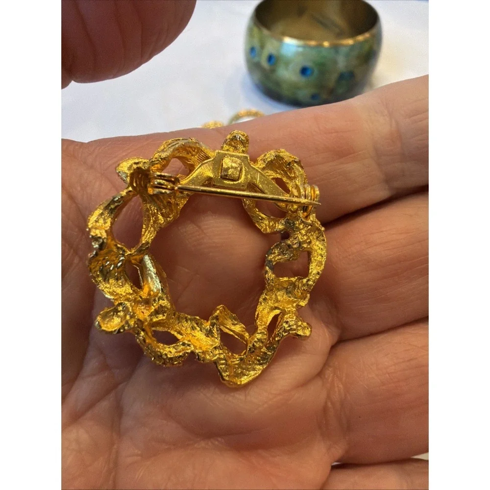 Vintage Jewelry Lot - Bangle,‎ Hair Clip, Wreath Brooch, 3 Pairs Earrings